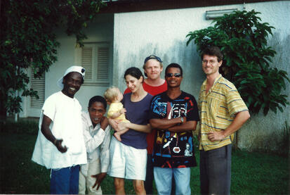 Zieti and family outside Pan Goat Studio