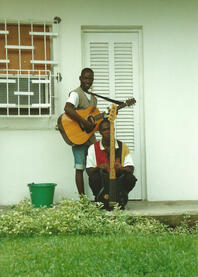 Laurent and Aristide outside Pan Goat Studio