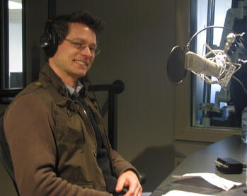 Alex recording the Zieti interview for NPR's All Things Considered