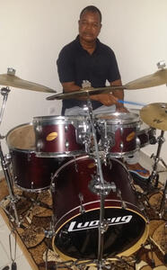 Narcisse on drums at Studio Yeoue